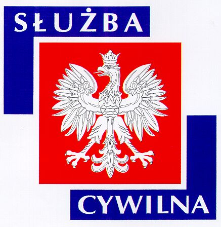 Obraz przedstawiający logotyp Służby Cywilnej, orła białego na czerwonym tle z napisem Służba Cywilna na niebieskim tle.